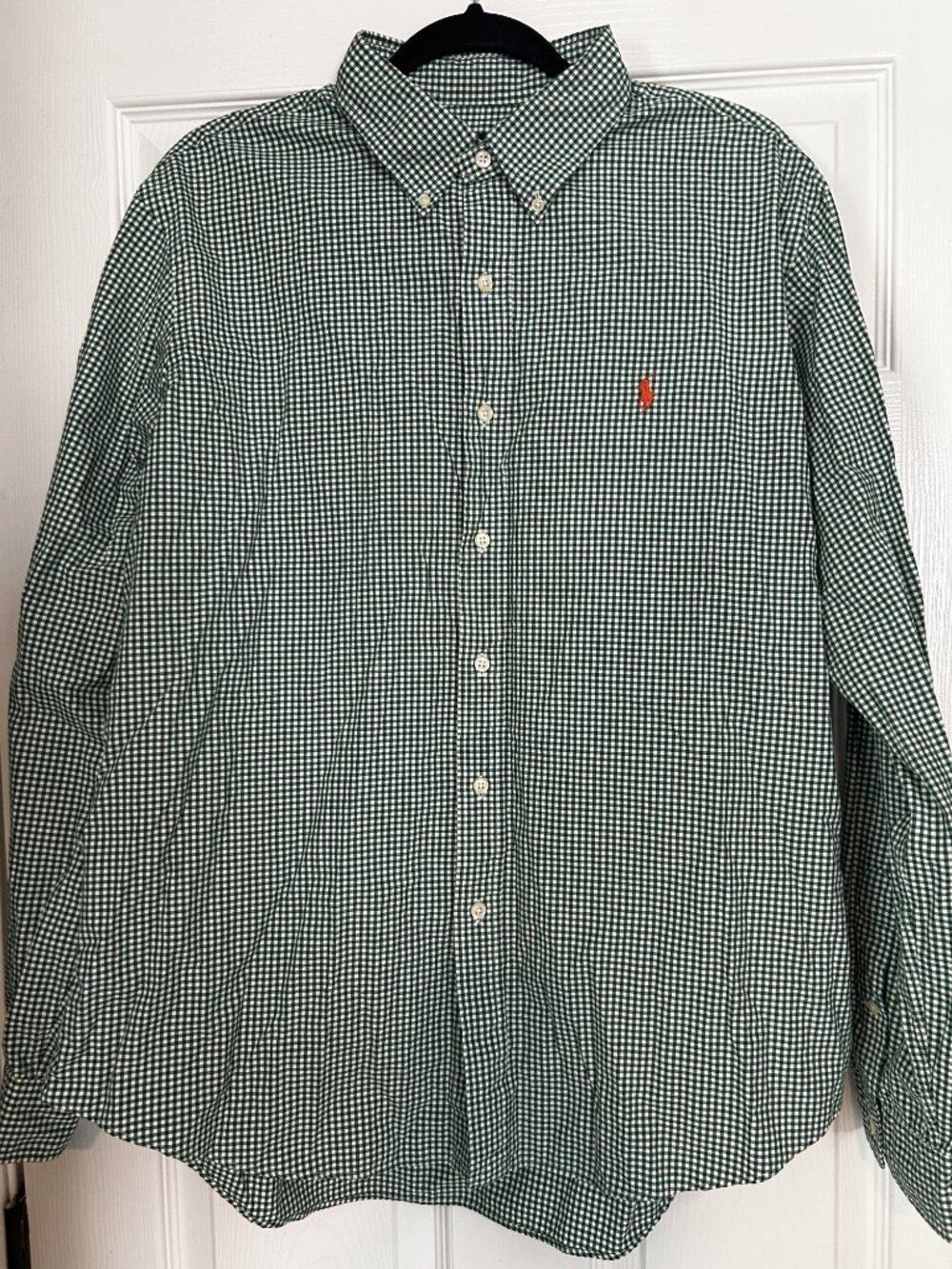 Ralph Lauren Green White Gingham Check Button Down Shirt Long Sleeve Men's XL